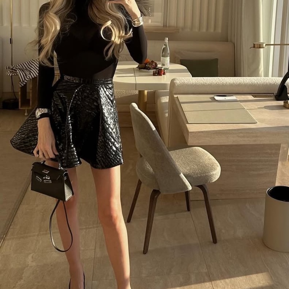 Rare Alaia Black Croc Effect Skater Skirt XXS/XS